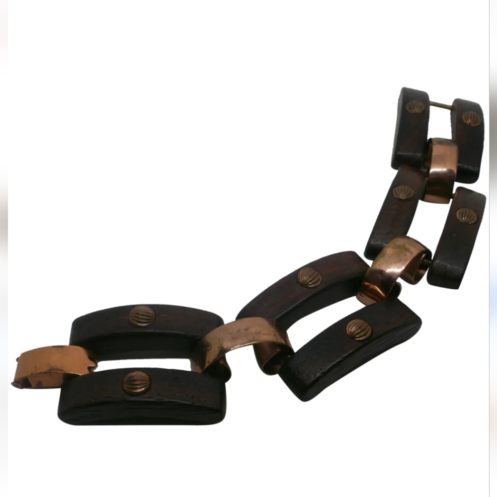 Art Deco copper and Wood machine age bracelet